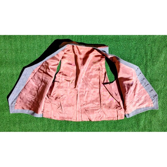 Vintage 4-Pocket Mens Sz40 M/Lg Suit Gray Crosshatch Vest 6-button Waistcoat EUC - Picture 6 of 6